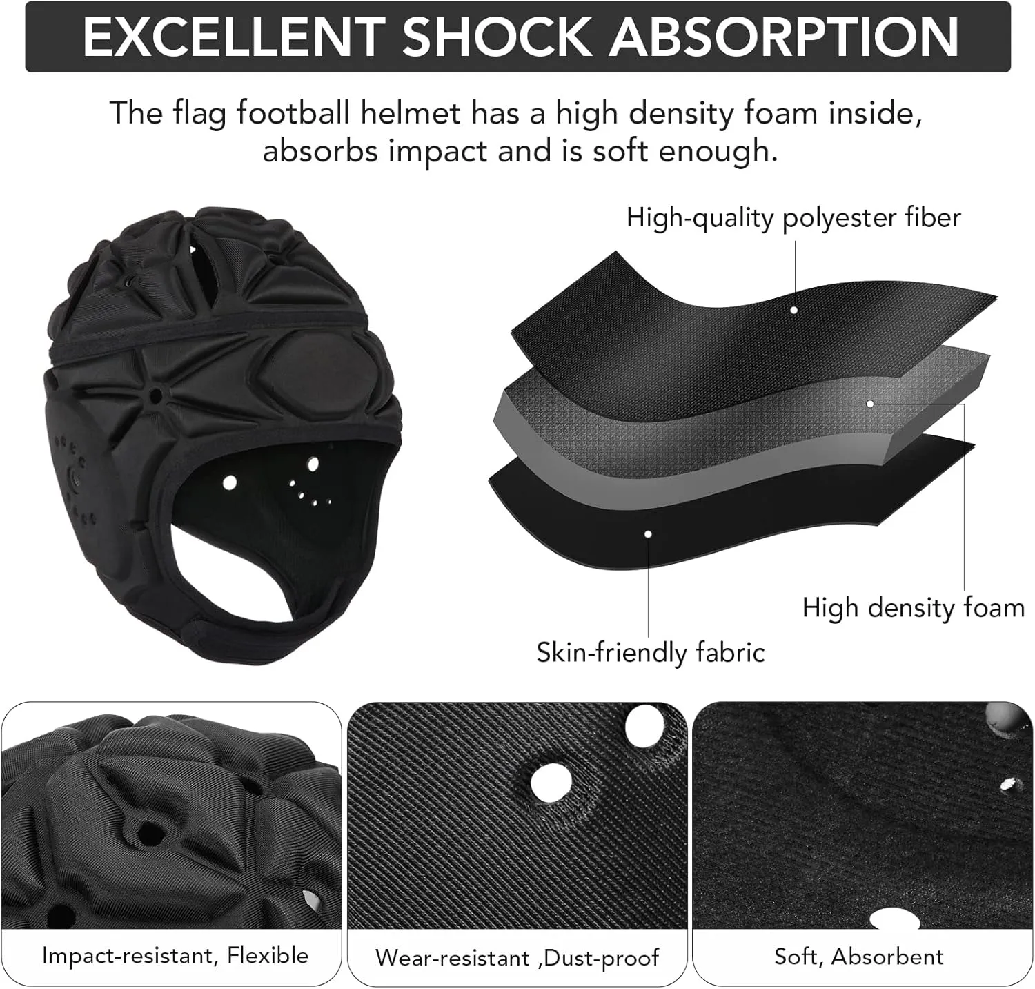 Soft Shell Helmet Flag Football 7v7 Rugby Headgear Scrum Cap Soccer Headguard for Adult Youth Kids