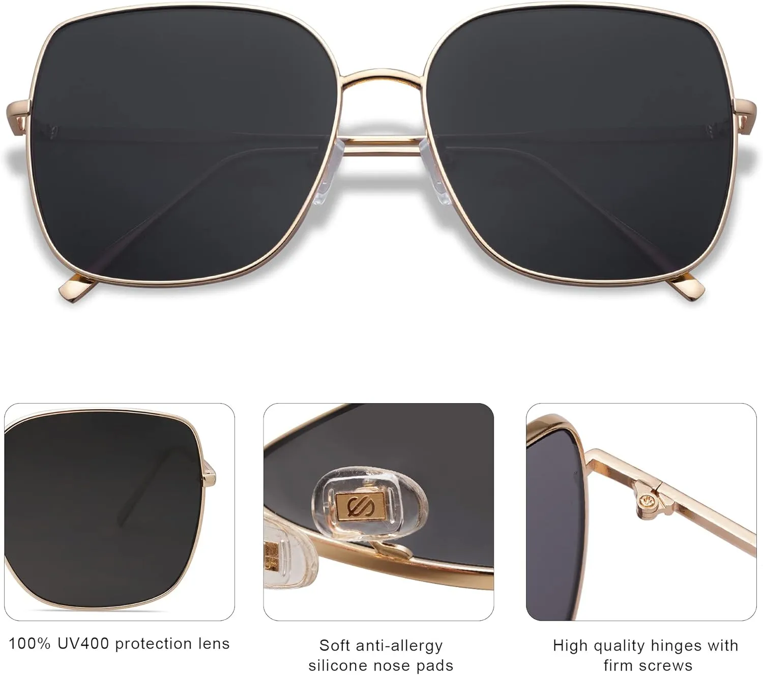 SOJOS Trendy Oversized Square Metal Frame Sunglasses for Women Men Retro Big Flat Lens UV Protection Sunglasses SJ1146