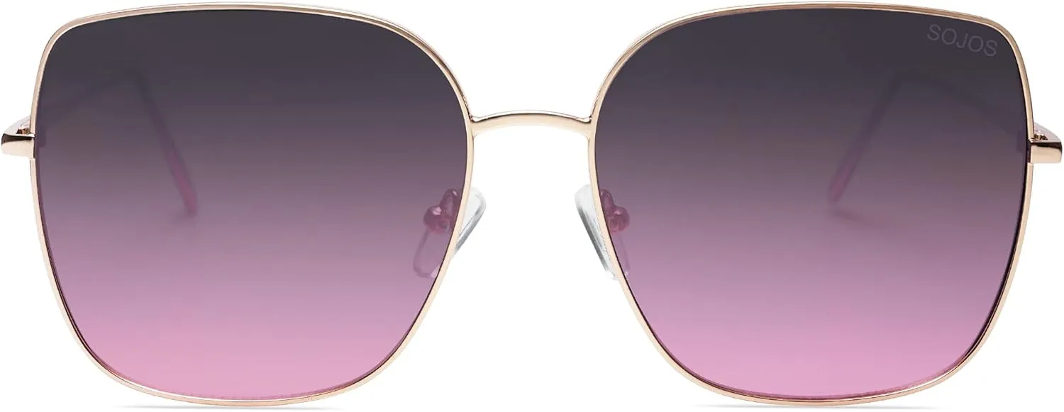 SOJOS Trendy Oversized Square Metal Frame Sunglasses for Women Men Retro Big Flat Lens UV Protection Sunglasses SJ1146