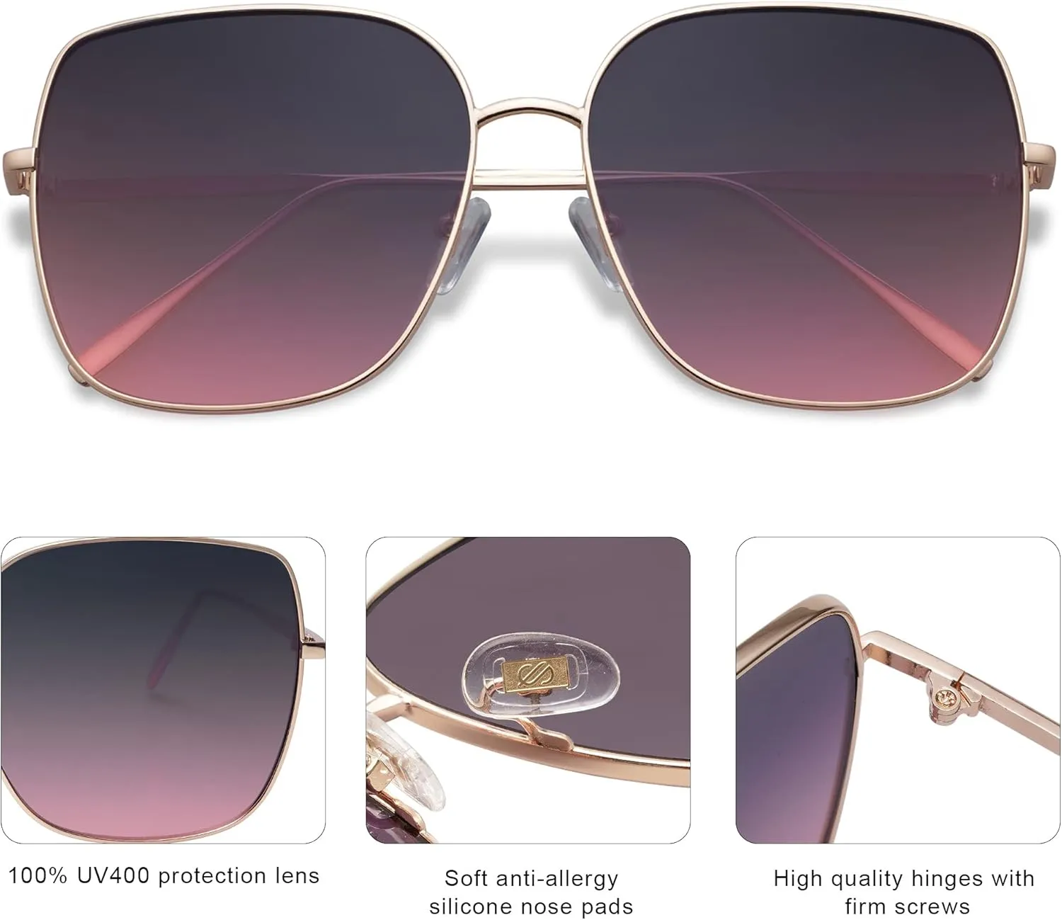 SOJOS Trendy Oversized Square Metal Frame Sunglasses for Women Men Retro Big Flat Lens UV Protection Sunglasses SJ1146