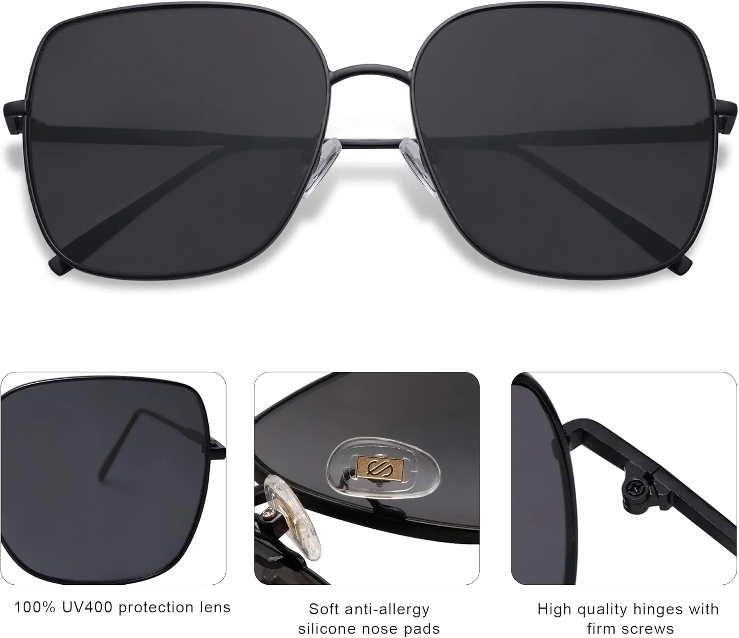 SOJOS Trendy Oversized Square Metal Frame Sunglasses for Women Men Retro Big Flat Lens UV Protection Sunglasses SJ1146