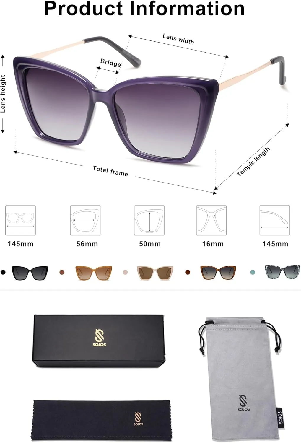 SOJOS Trendy Polarized Sunglasses For Women Retro Womens Oversized Square Cat Eye Sun Glasses UV Protection SJ2206