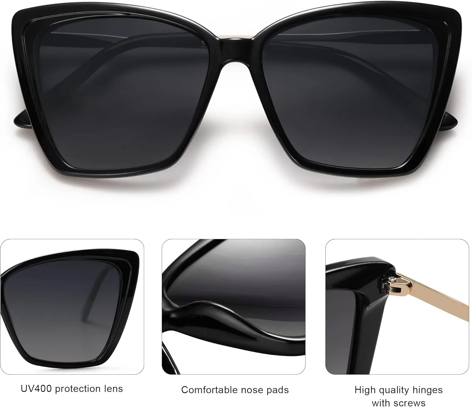 SOJOS Trendy Polarized Sunglasses For Women Retro Womens Oversized Square Cat Eye Sun Glasses UV Protection SJ2206