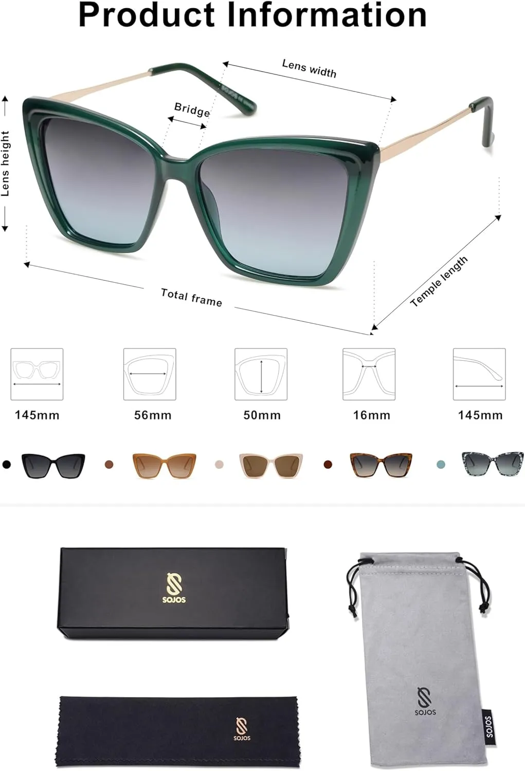 SOJOS Trendy Polarized Sunglasses For Women Retro Womens Oversized Square Cat Eye Sun Glasses UV Protection SJ2206