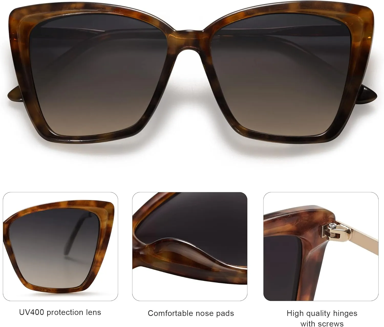 SOJOS Trendy Polarized Sunglasses For Women Retro Womens Oversized Square Cat Eye Sun Glasses UV Protection SJ2206