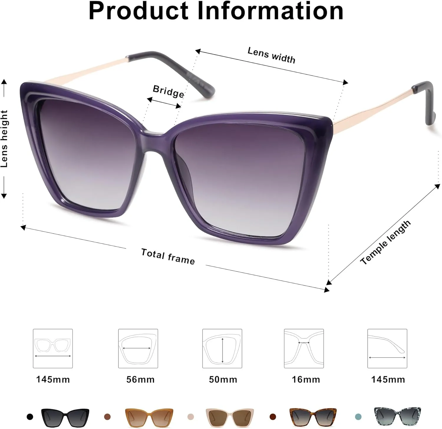 SOJOS Trendy Polarized Sunglasses For Women Retro Womens Oversized Square Cat Eye Sun Glasses UV Protection SJ2206