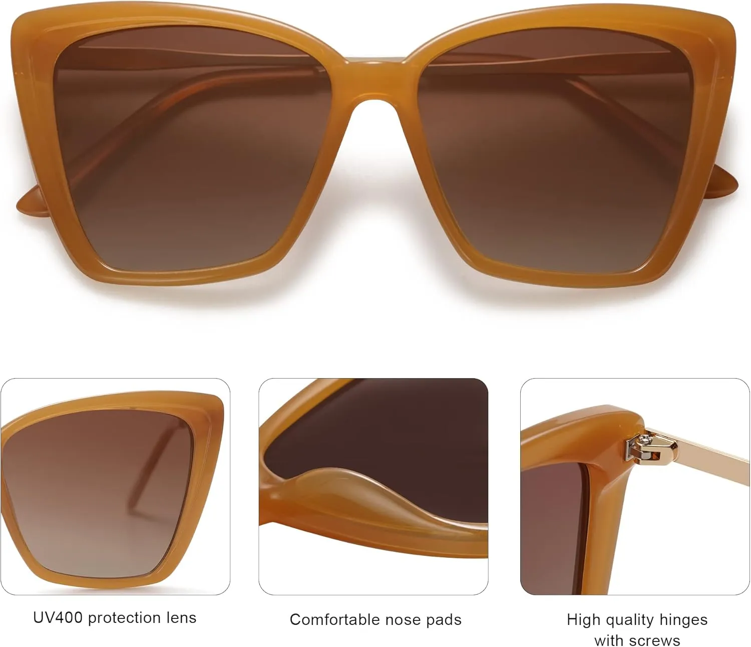 SOJOS Trendy Polarized Sunglasses For Women Retro Womens Oversized Square Cat Eye Sun Glasses UV Protection SJ2206