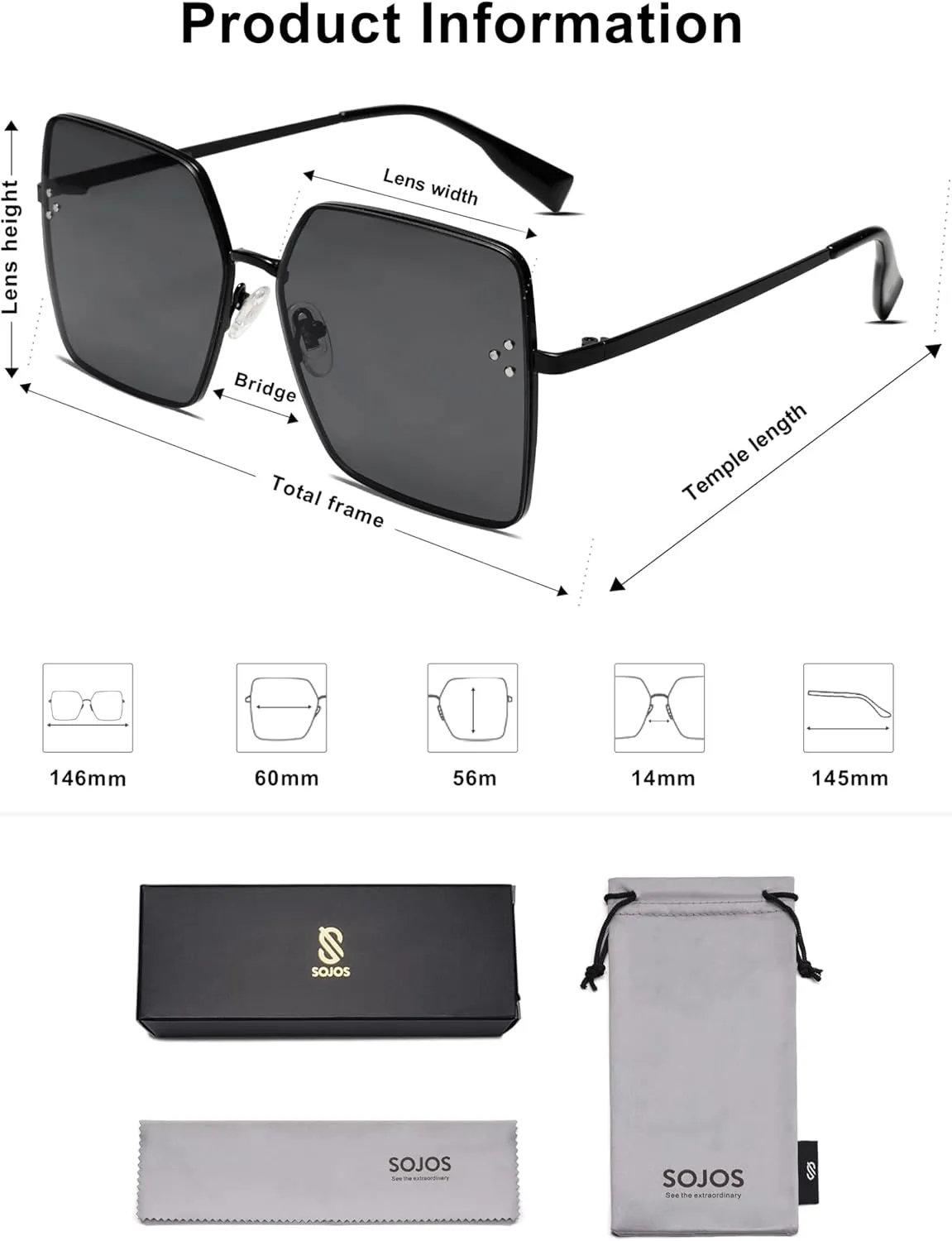 SOJOS Trendy Square Sunglasses Womens Big Oversized Designer Style UV Protection Sunnies Shades SJ1170