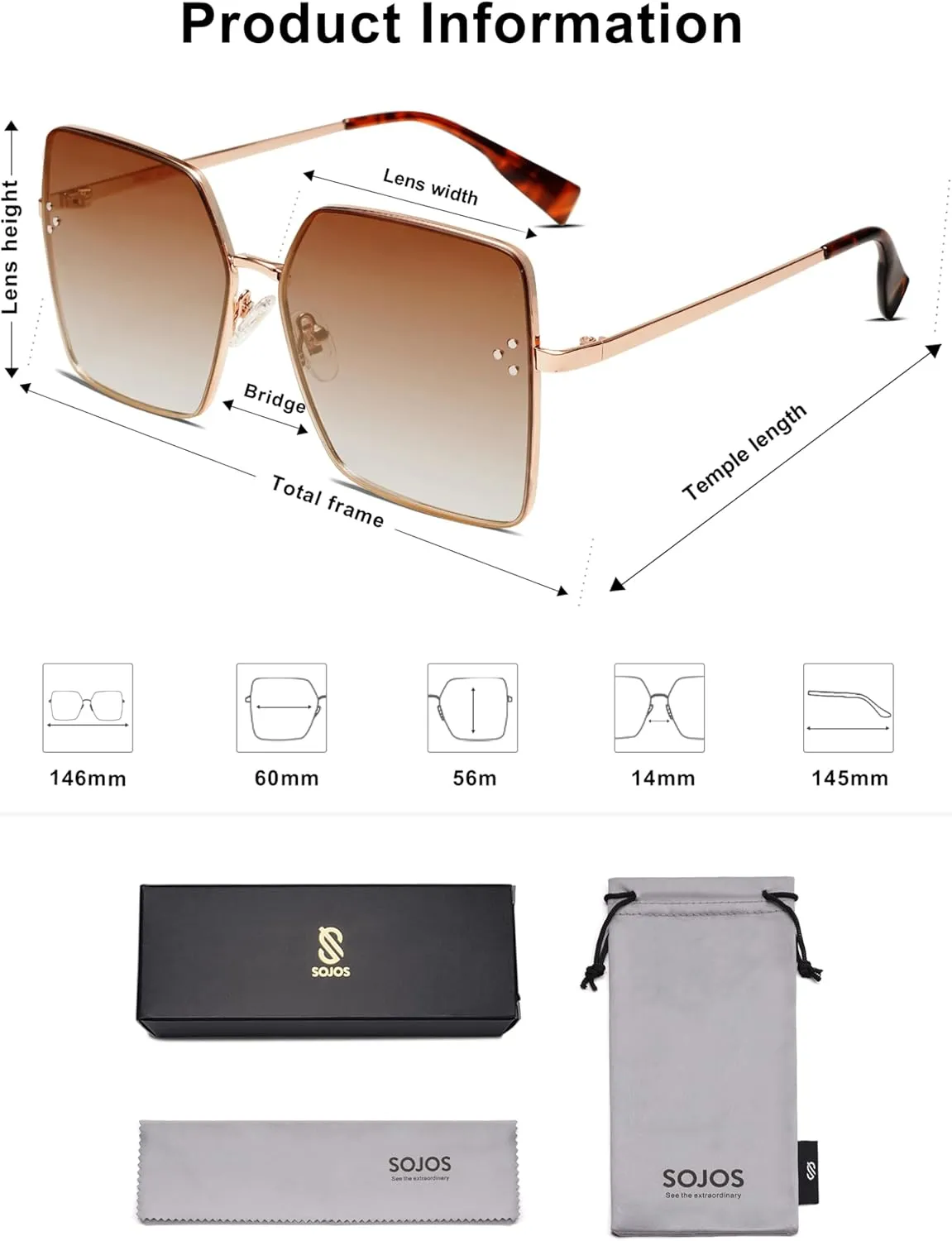SOJOS Trendy Square Sunglasses Womens Big Oversized Designer Style UV Protection Sunnies Shades SJ1170