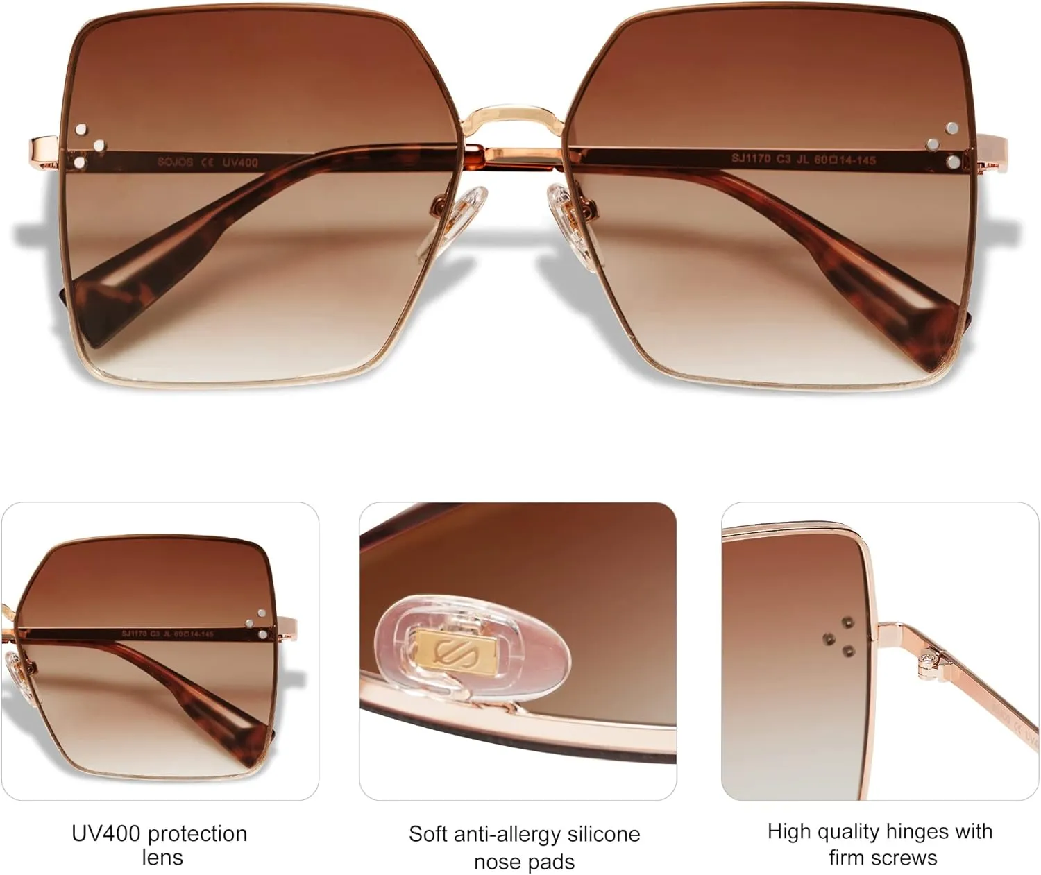 SOJOS Trendy Square Sunglasses Womens Big Oversized Designer Style UV Protection Sunnies Shades SJ1170