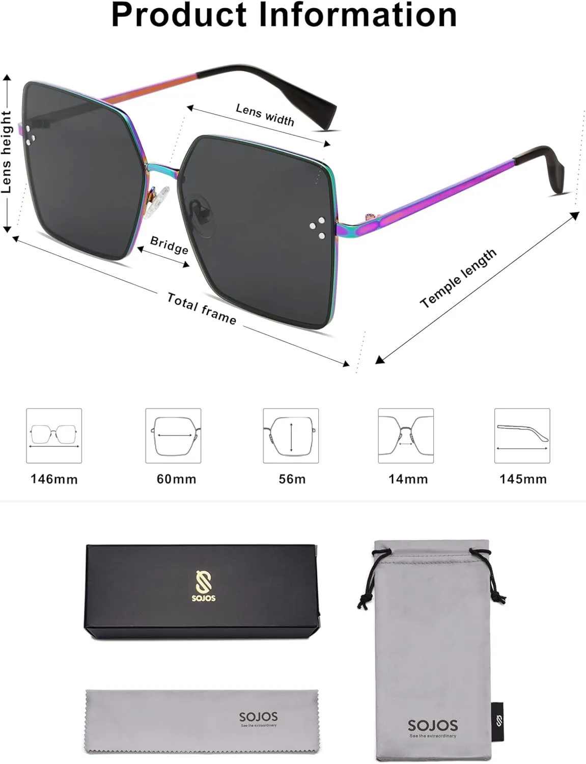 SOJOS Trendy Square Sunglasses Womens Big Oversized Designer Style UV Protection Sunnies Shades SJ1170