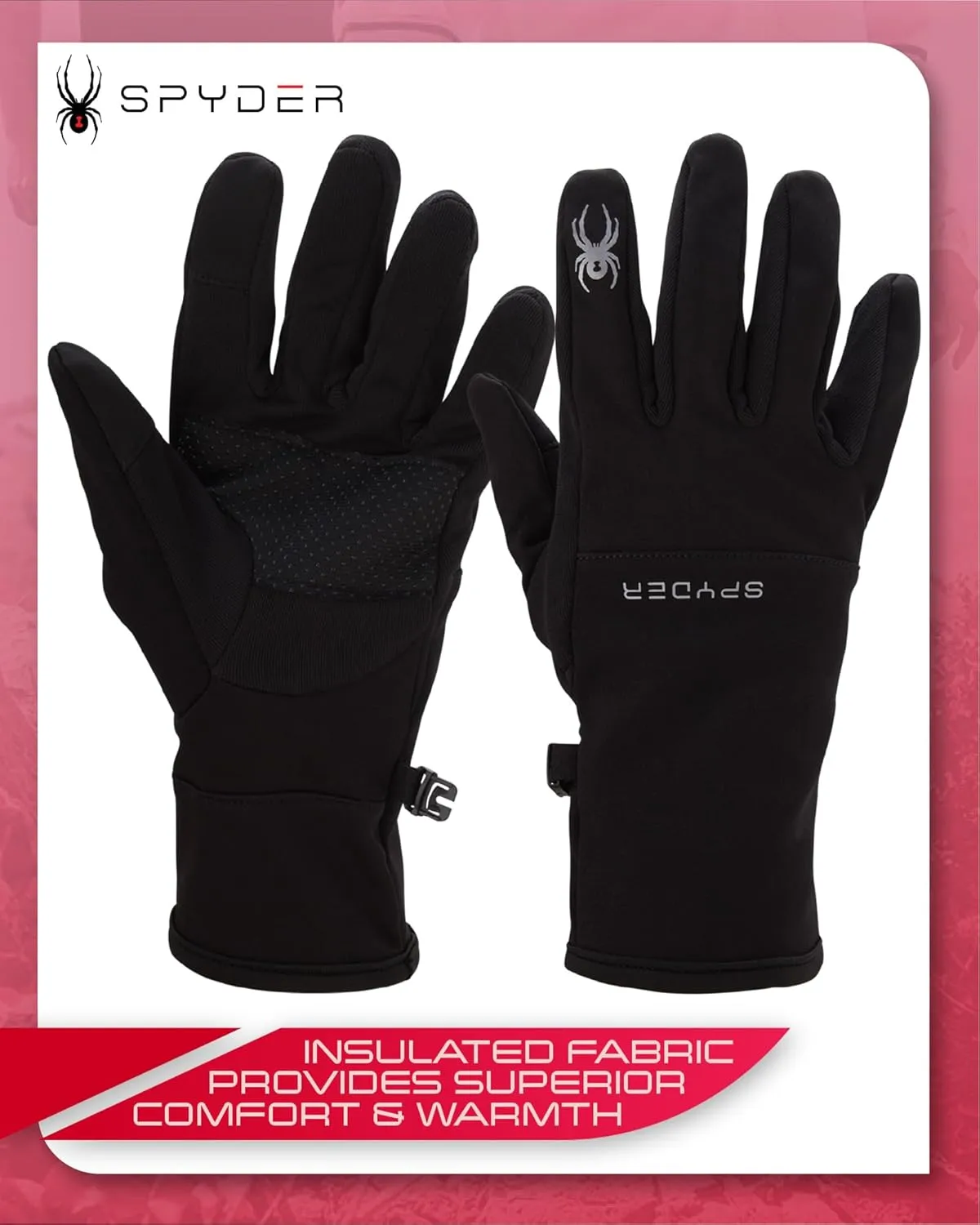 Spyder Women's Winter Gloves - Water Repellent Warm Softshell Ski Gloves with Gripper Palms and Secure Snap Buckle (S-XL)