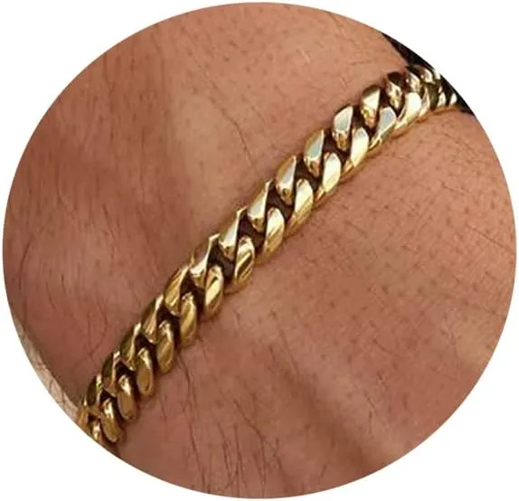 Stainless Steel Cuban Chain Bracelets for Men & Women - 6.5/7/7.5/8/9 Inch Gold Plated & Silver Stainless Steel Fashion Jewelry Bracelet