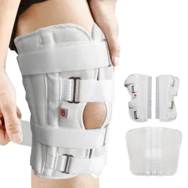 Straight Leg Brace Tri-Panel Orthopedic Knee Immobilizer 12" Long Adjustable Side Panels Knee Splint  Lightweight Universal Leg Brace for Adolescent, Women and Men - White