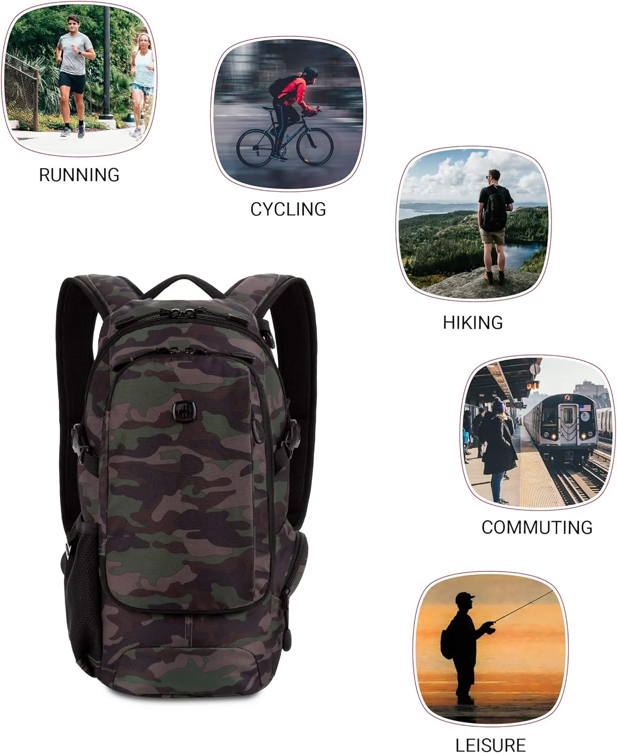 SwissGear 3598 Backpack Narrow Daypack, Camo/Green, 18-Inch