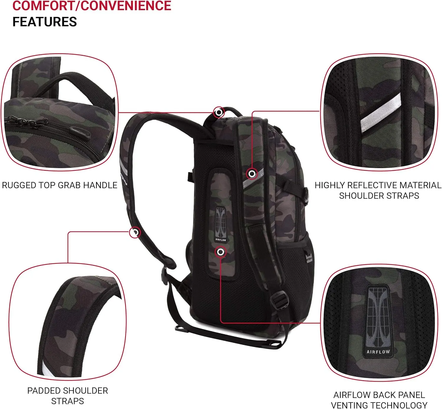 SwissGear 3598 Backpack Narrow Daypack, Camo/Green, 18-Inch