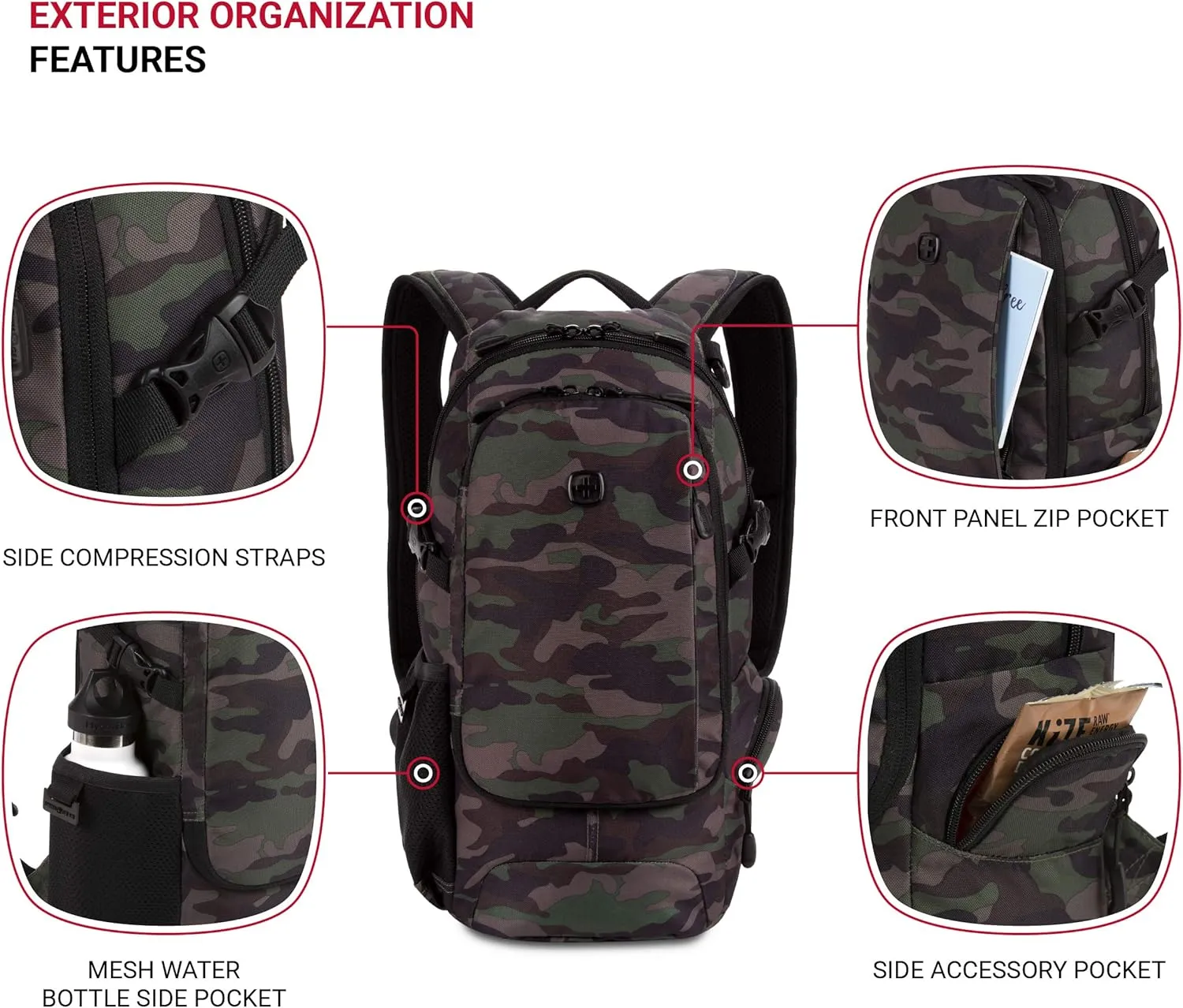 SwissGear 3598 Backpack Narrow Daypack, Camo/Green, 18-Inch