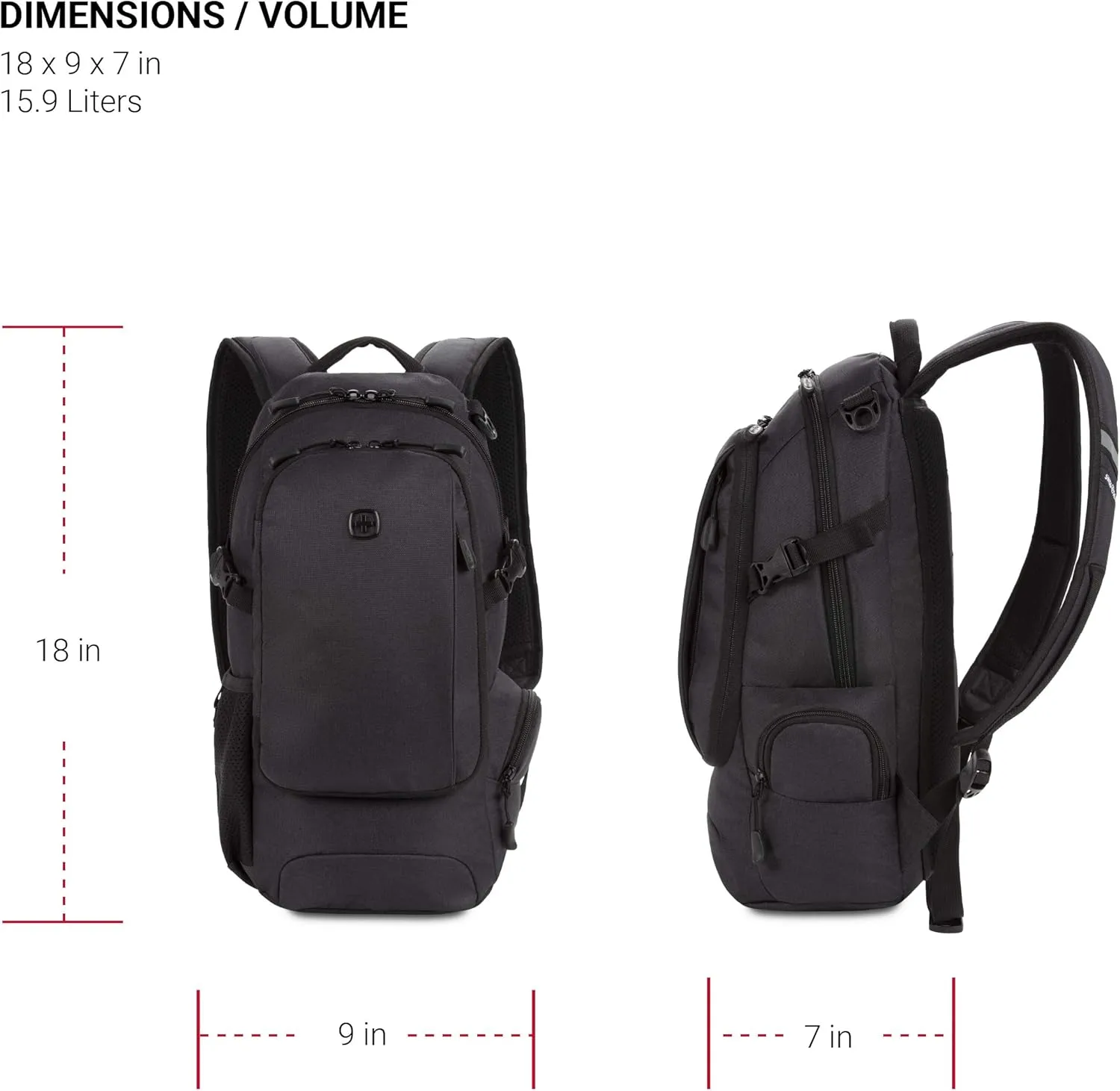 SwissGear 3598 Backpack Narrow Daypack, Dark Grey, 18-Inch