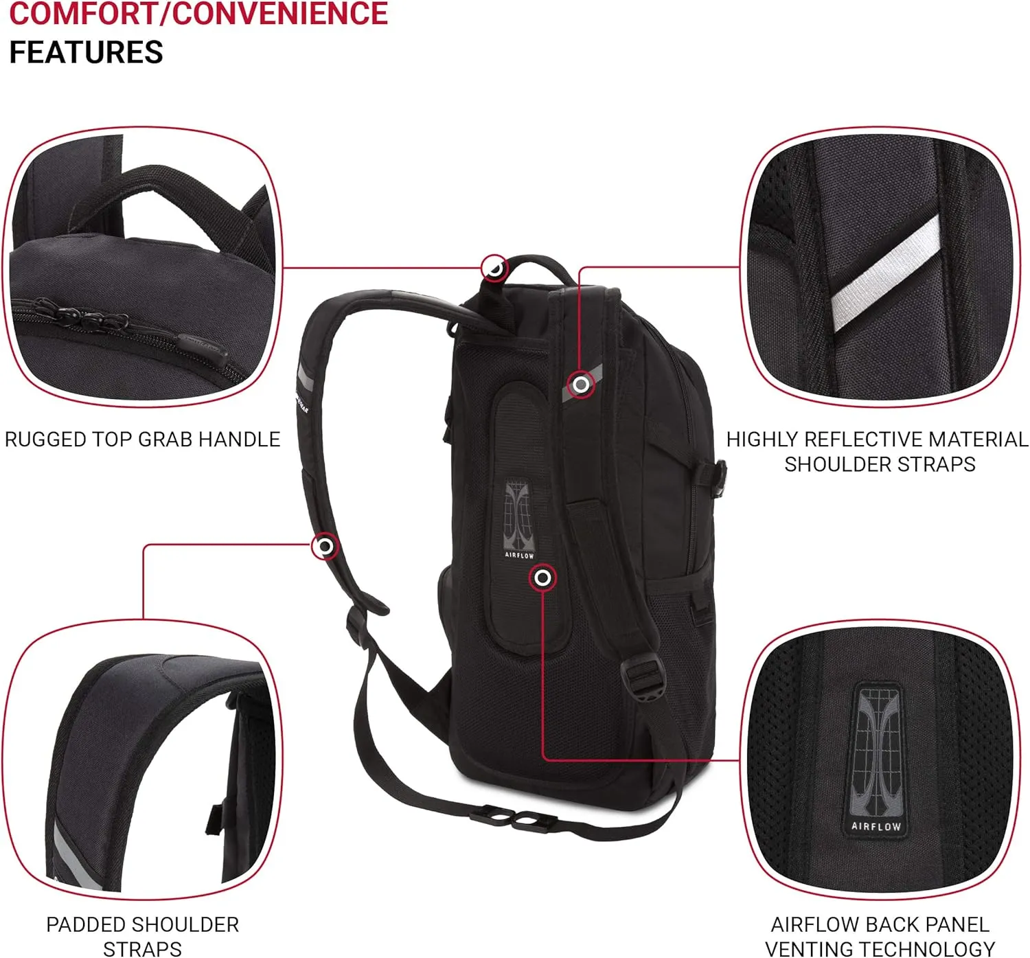 SwissGear 3598 Backpack Narrow Daypack, Dark Grey, 18-Inch