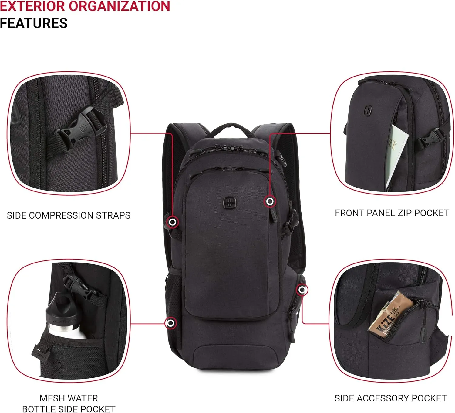 SwissGear 3598 Backpack Narrow Daypack, Dark Grey, 18-Inch