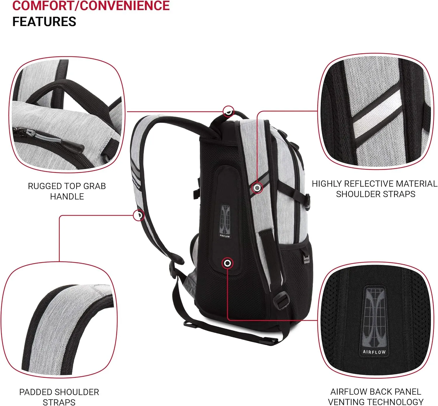 SwissGear 3598 Backpack Narrow Daypack, Light Grey/Heather, 18-Inch