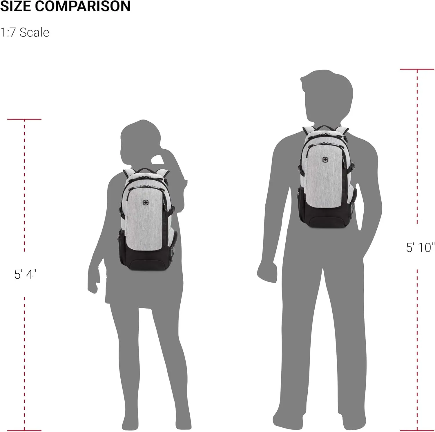 SwissGear 3598 Backpack Narrow Daypack, Light Grey/Heather, 18-Inch