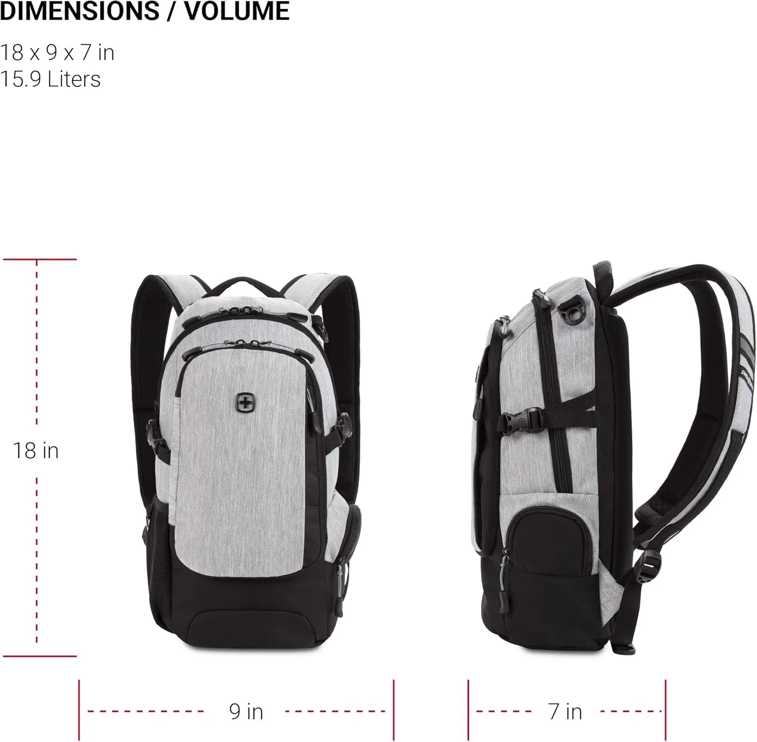 SwissGear 3598 Backpack Narrow Daypack, Light Grey/Heather, 18-Inch