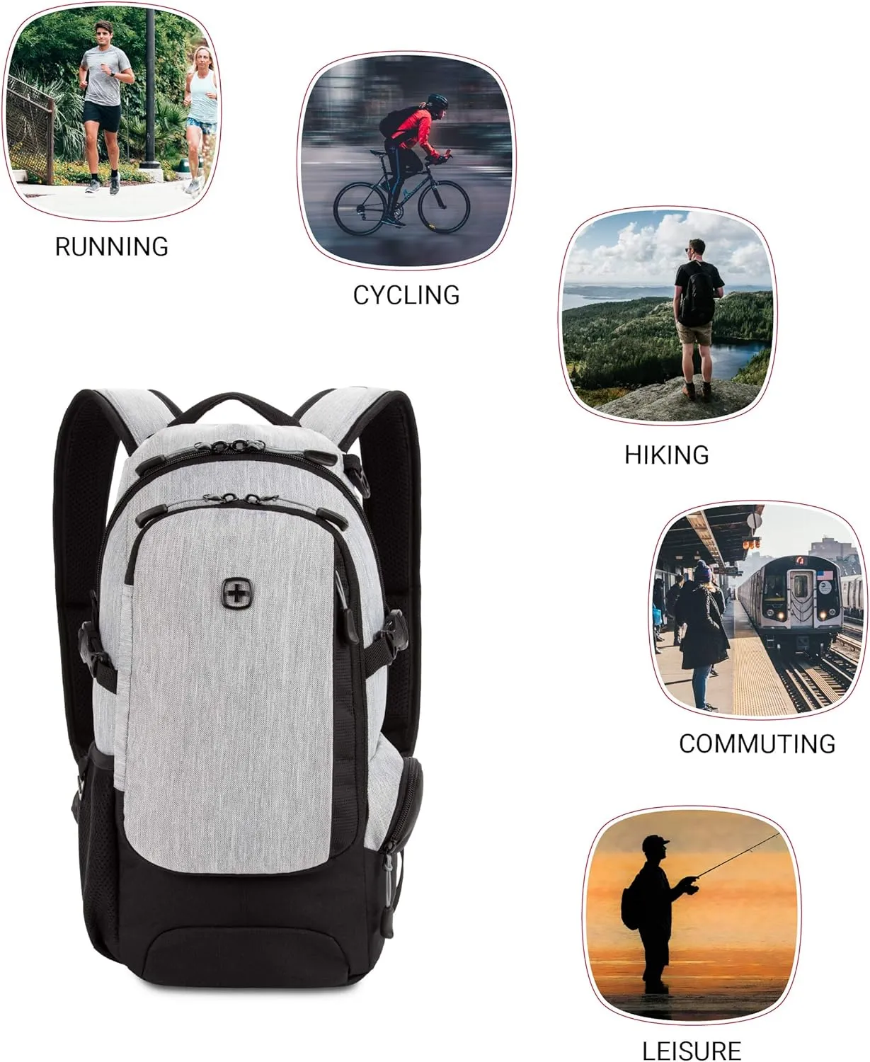 SwissGear 3598 Backpack Narrow Daypack, Light Grey/Heather, 18-Inch