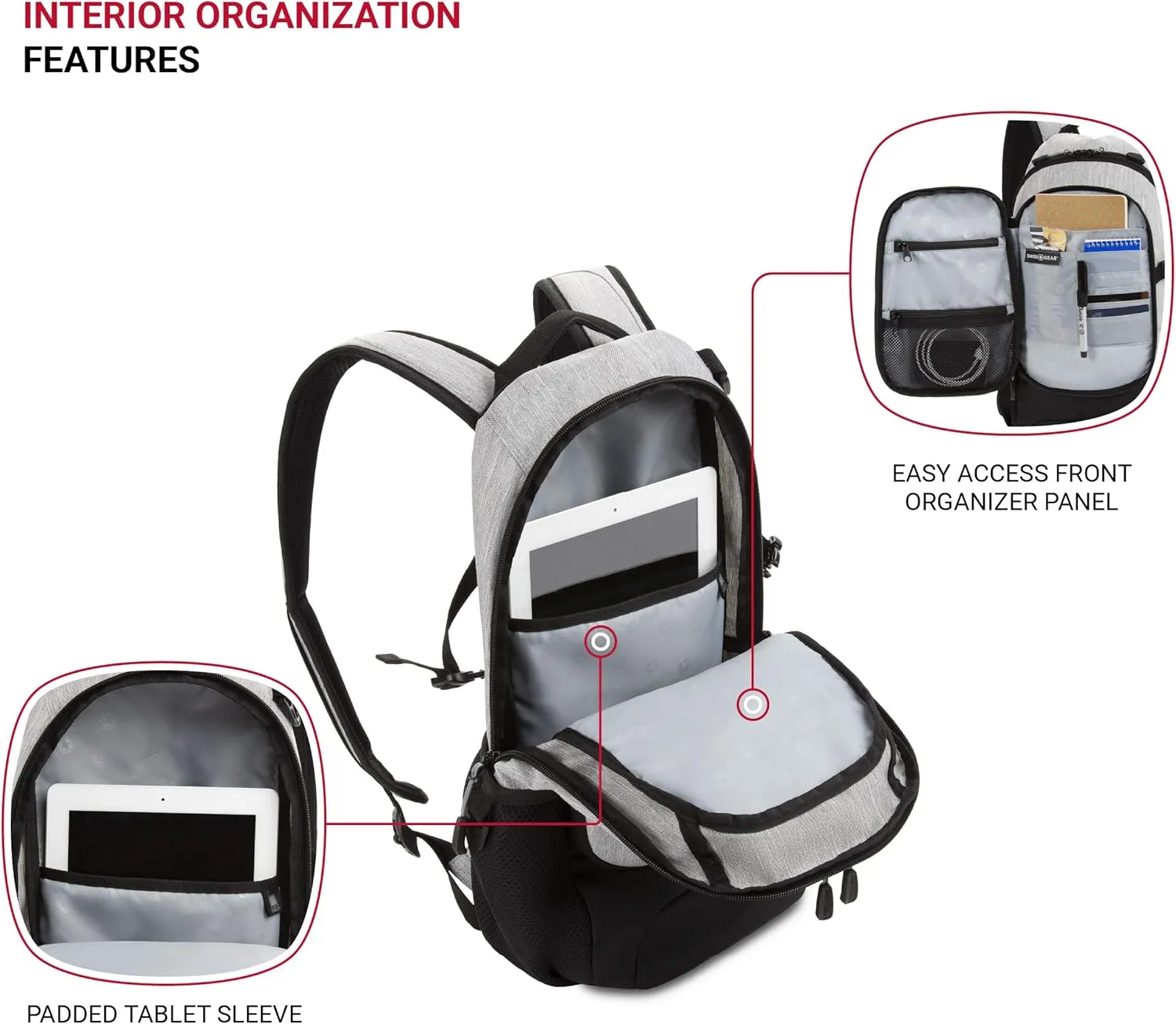 SwissGear 3598 Backpack Narrow Daypack, Light Grey/Heather, 18-Inch