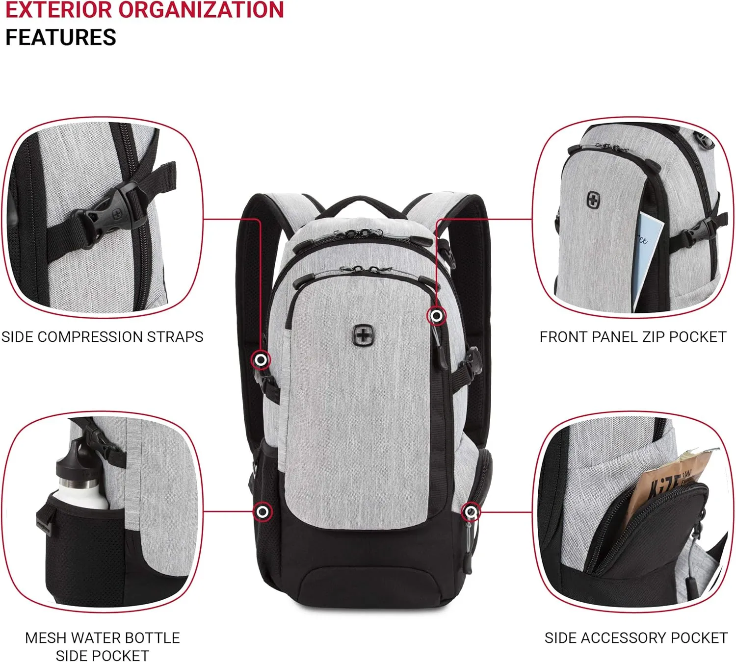 SwissGear 3598 Backpack Narrow Daypack, Light Grey/Heather, 18-Inch