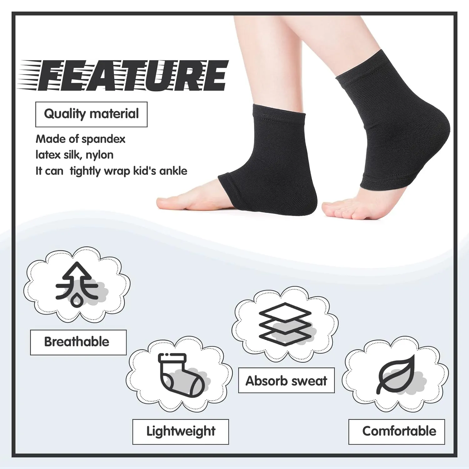 Tarpop 3 Pair Ankle Compression Sleeves for Kids Ankle Brace Compression Sleeves Foot Arch Support Sock for Girls Sports Running Dance Fitness Gymnastics(Black,Medium)