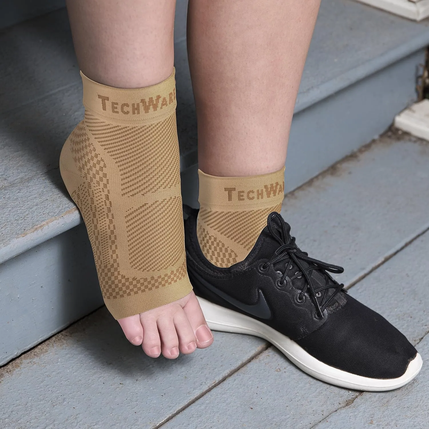 TechWare Pro Ankle Brace Compression Sleeve - Plantar Fasciitis Sock. Relieves Achilles Tendonitis. Foot Arch Support Reduces Joint Pain, Swelling & Heel Spur Pain. Injury Recovery Braces for Sports