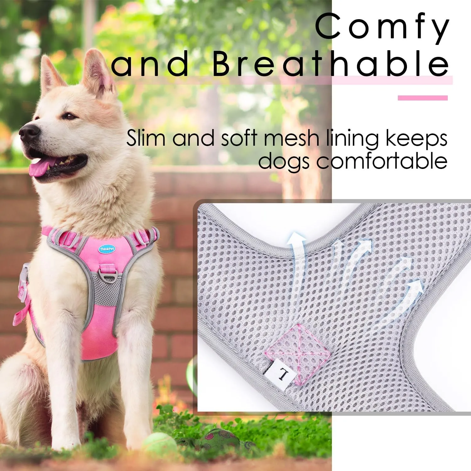 ThinkPet No Pull Harness Breathable Sport Vest with Handle-Dog Harnesses Reflective Adjustable for Medium Large Dogs