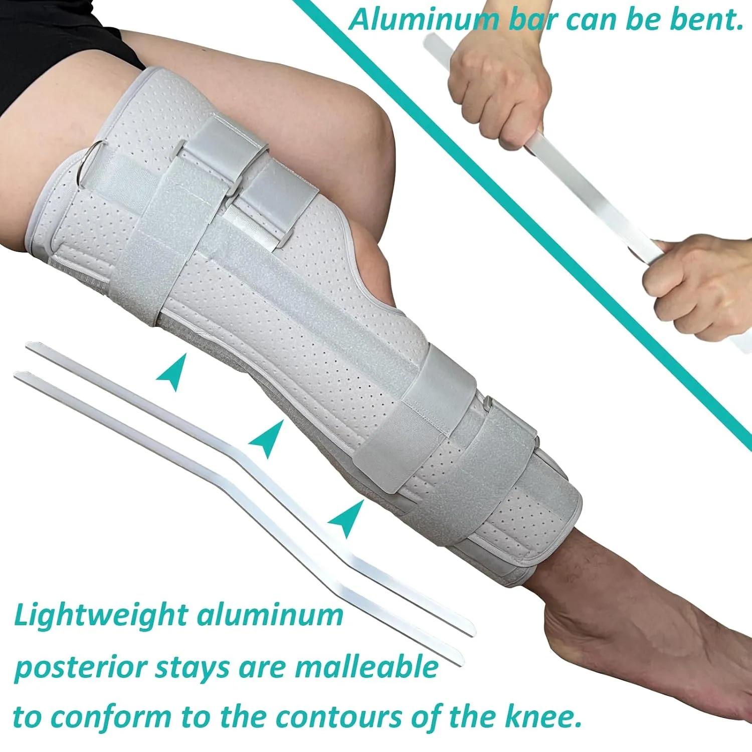 Three-Panel Knee Immobilizer & Knee Stabilizer - Leg Support Splint for Knee Pre-and Postoperative Injuries & Instabilities - Straight Leg Brace with Shoulder Strap to Prevent Sliding (18")