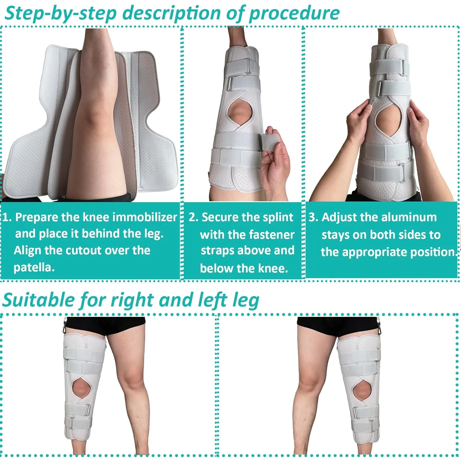Three-Panel Knee Immobilizer & Knee Stabilizer - Leg Support Splint for Knee Pre-and Postoperative Injuries & Instabilities - Straight Leg Brace with Shoulder Strap to Prevent Sliding (18")