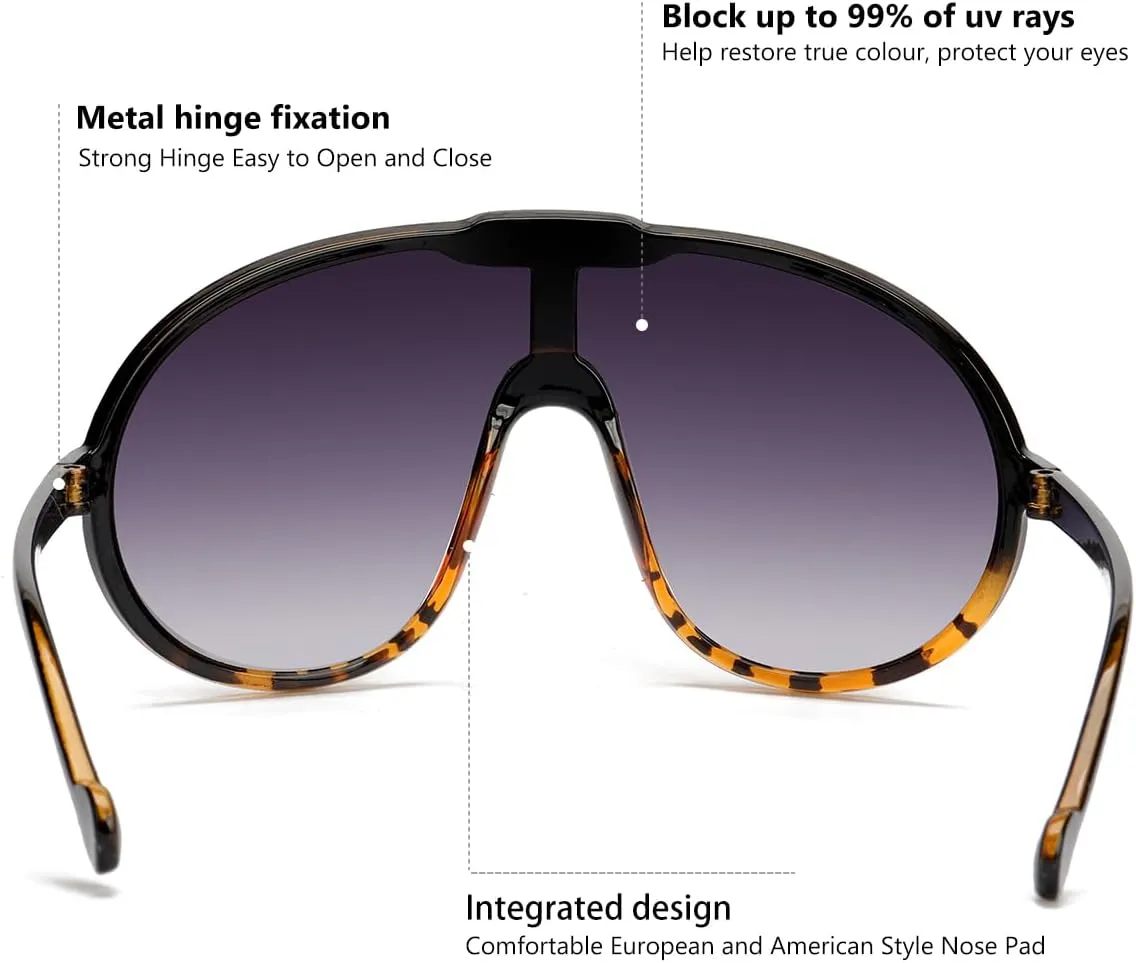 Trendy Oversized Sunglasses for Women Men Fashion Shield Aviator Sun Glasses UV400 Protection Goggles