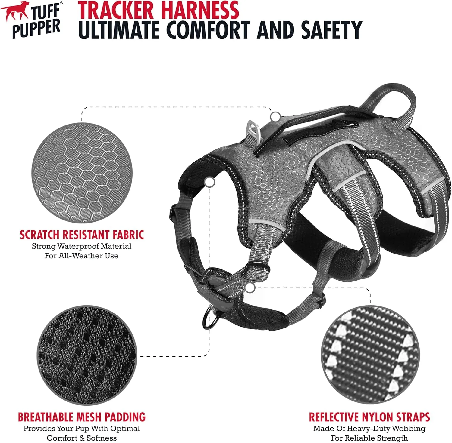 Tuff Pupper Escape Proof No Escape Dog Harness | 5 Point Adjustable Fit Harness for Dogs | Padded Dog Harnesses | Handle Dog Lift Harnesses