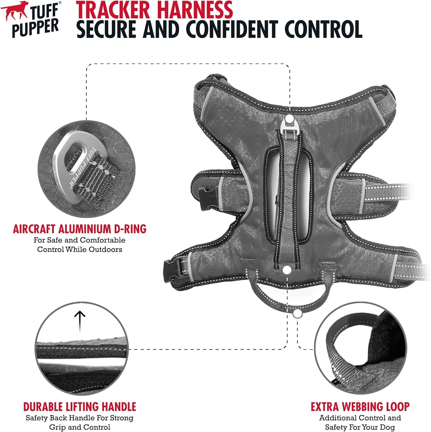 Tuff Pupper Escape Proof No Escape Dog Harness | 5 Point Adjustable Fit Harness for Dogs | Padded Dog Harnesses | Handle Dog Lift Harnesses