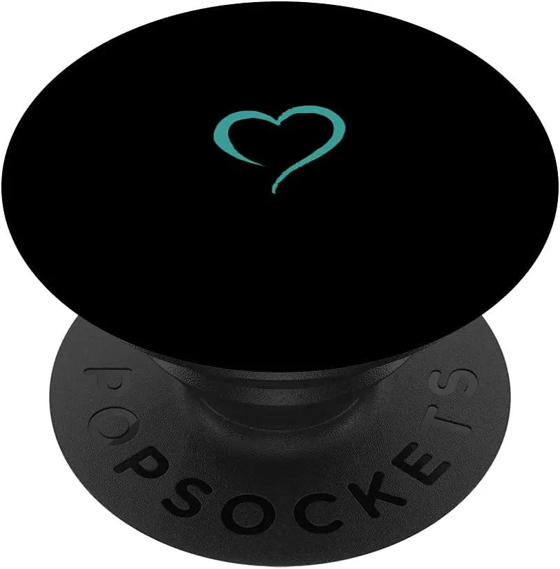 Turquoise Teal Blue Black Minimalist Hand Drawn Heart PopSockets Swappable PopGrip