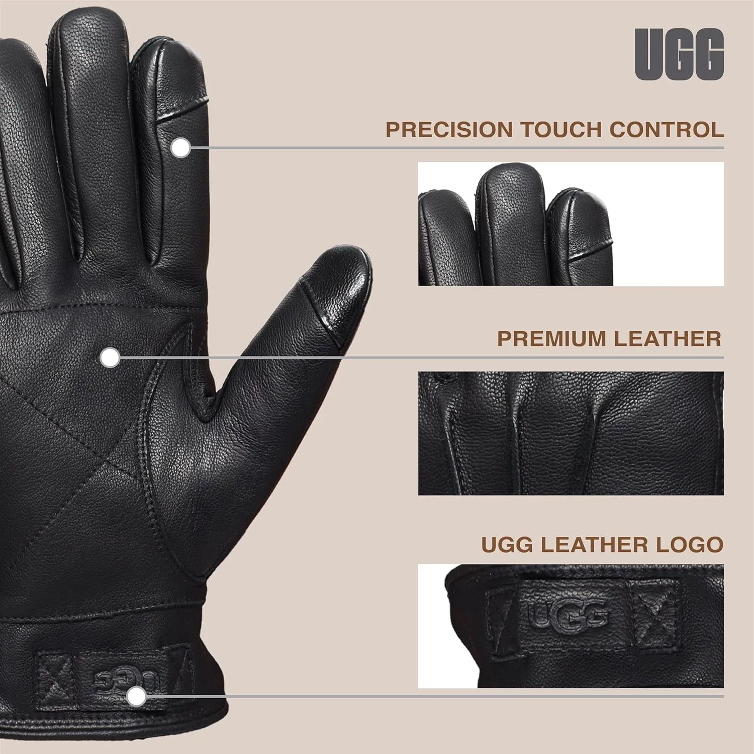 UGG mens 3 Point Leather Gloves