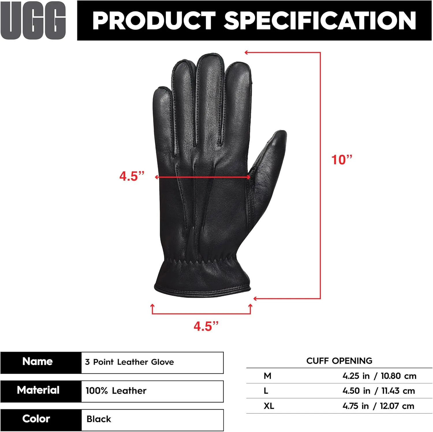 UGG mens 3 Point Leather Gloves