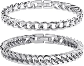 UHIBROS 316L Stainless Steel Chain Bracelet for Men Women, 18K Gold Sturdy Metal Link, Silver Black Cuban/Figaro/Paperclip/Rope Fashion Jewelry Set for Dad, Boyfriend, Husband, Girlfriend