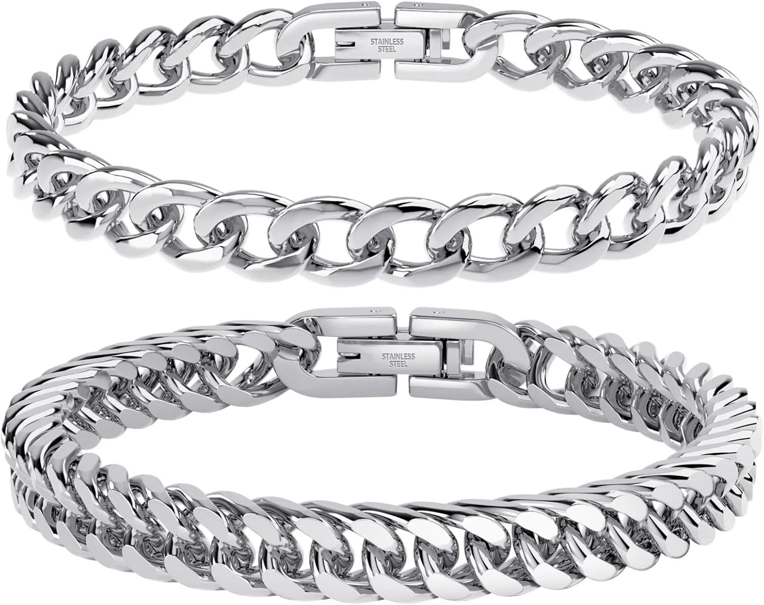 UHIBROS 316L Stainless Steel Chain Bracelet for Men Women, 18K Gold Sturdy Metal Link, Silver Black Cuban/Figaro/Paperclip/Rope Fashion Jewelry Set for Dad, Boyfriend, Husband, Girlfriend