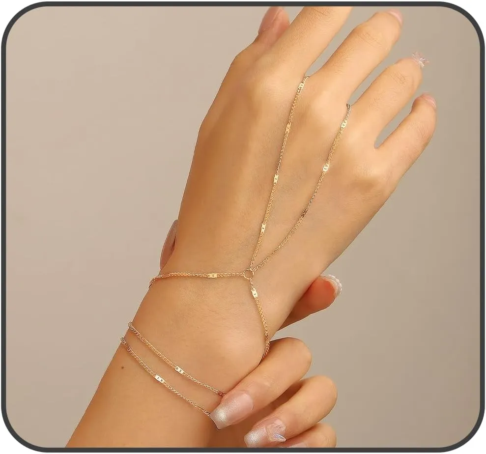 V Shape Slave Bracelet for Women Sparkling Layered Hand Chain Stackable Bracelets Minimalist Finger Ring Bracelet Crystal Chains Hand Jewelry for Women Prom