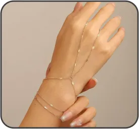 V Shape Slave Bracelet for Women Sparkling Layered Hand Chain Stackable Bracelets Minimalist Finger Ring Bracelet Crystal Chains Hand Jewelry for Women Prom