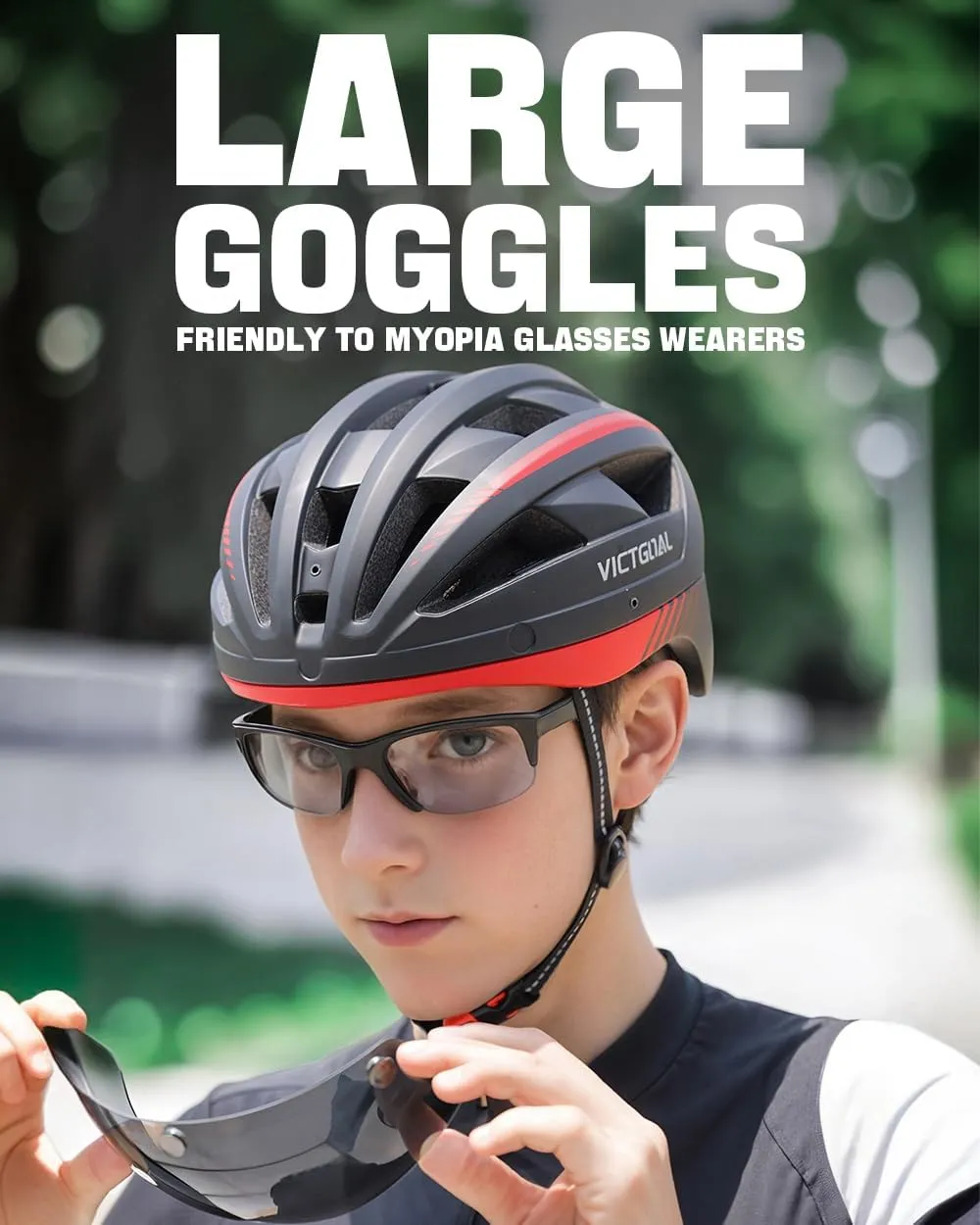 VICTGOAL Bike Helmet with USB Rechargeable Rear Light Detachable Magnetic Goggles Removable Sun Visor Mountain & Road Bicycle Helmets for Men Women Adult Cycling Helmets