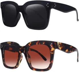 Vintage Women Oversized Sunglasses Designer Luxury Square Sun Glasses UV400 Protection Flat Lens