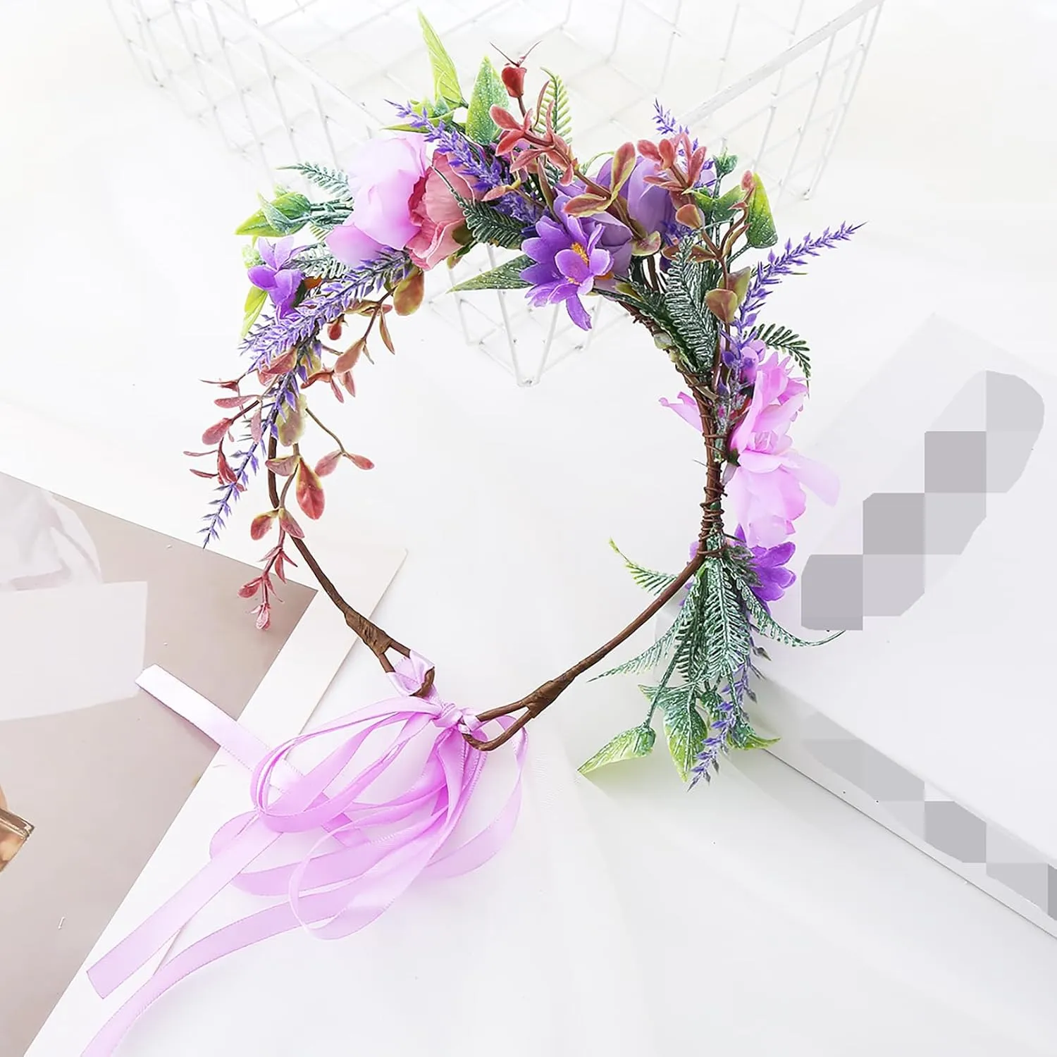 Vivivalue Fairy Floral Crown Woodland Headband Flower Headpiece Hair Wreath Forest Elven Circlet for Women Girls Halloween Renaissance Wedding Bridal Cosplay Prom Photo Props Purple