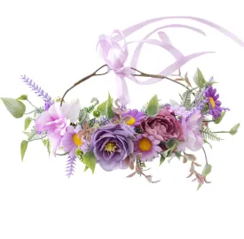 Vivivalue Fairy Floral Crown Woodland Headband Flower Headpiece Hair Wreath Forest Elven Circlet for Women Girls Halloween Renaissance Wedding Bridal Cosplay Prom Photo Props Purple