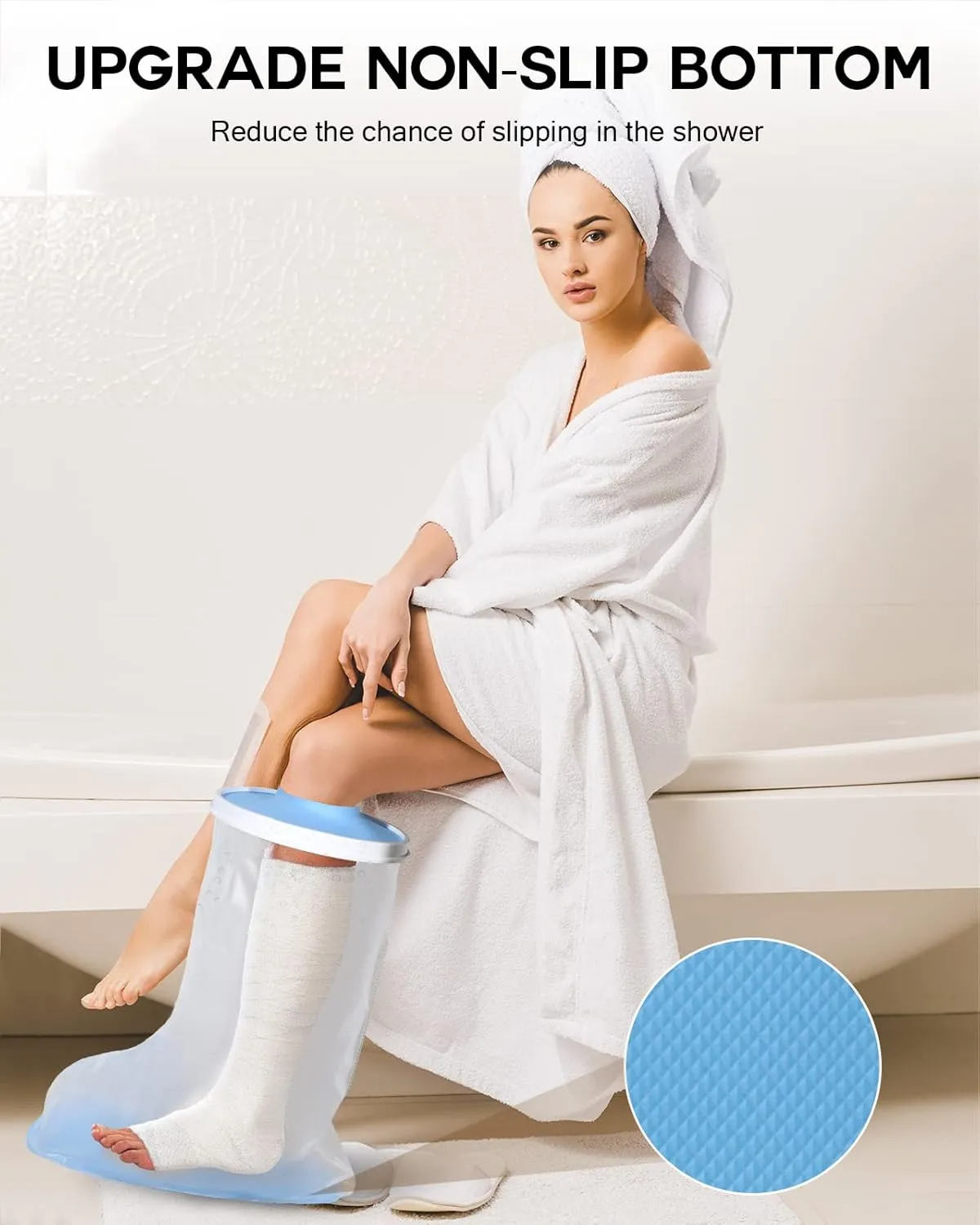 Waterproof Extra Wide Leg Cast Cover for Shower, Extra Large Watertight Foot Protector Cover with Non-Slip Bottom for Plus Size Adults Surgery Casts Boots, Fits Leg Size 10"-29"